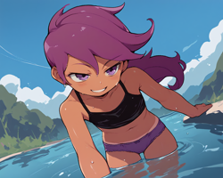 Size: 1280x1024 | Tagged: suggestive, scootaloo, /jdb/, ai generated, banned from derpibooru, clothes, female, human, humanized, imported from twibooru, lake, lolicon, long hair, panties, solo, swimming, tan lines, underage, underwear