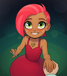 Size: 1024x1152 | Tagged: safe, babs seed, /jdb/, ai generated, banned from derpibooru, female, freckles, holding hands, human, humanized, imported from twibooru, lolicon, looking at you, offscreen character, pov, tan, underage