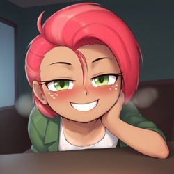 Size: 1024x1024 | Tagged: safe, babs seed, /jdb/, ai generated, banned from derpibooru, female, heavy breathing, imported from twibooru, lolicon, looking at you, underage
