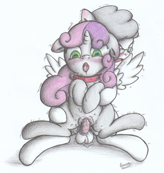 Size: 1157x1220 | Tagged: explicit, artist:patoriotto, sweetie belle, oc, balls, blushing, canon x oc, collar, cum, drool, foalcon, futa, futa oc, g4, glasses, imported from derpibooru, intersex, nudity, pegasus, penis, pixiv, pony, sex, vagina, wingboner