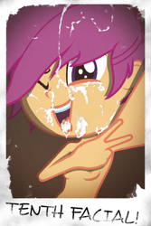 Size: 1000x1500 | Tagged: explicit, artist:realdash, scootaloo, series:time is all we have, aftersex, banned from derpibooru, breasts, clothes, cum, cum in mouth, cum on tongue, delicious flat chest, equestria girls, facial, female, happy, human, humanized, implied oral, implied sex, imported from twibooru, lolicon, long hair, messy hair, nipples, nudity, partial nudity, peace sign, photo, small breasts, smiling, solo, text, tongue out, topless, underage