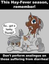Size: 769x1000 | Tagged: explicit, grotesque, artist:smudge proof, oc, age difference, analingus, analingus on male, bloodshot eyes, colt, commission, diarrhea, foal, foalcon, g4, gay, getting shitfaced, humor, imported from derpibooru, male, male on male analingus, nudity, oral, penis, pipsqueak, pony, pony oc, pony on pony action, poop, poster, public service announcement, scat, sex, stallion, stallion on colt