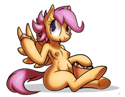 Size: 800x620 | Tagged: explicit, artist:tg-0, scootaloo, anthro, arm hooves, breasts, female, foalcon, food, g4, imported from derpibooru, nipples, nudity, semi-anthro, solo, solo female, underhoof, unguligrade anthro, vagina