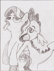 Size: 1700x2215 | Tagged: questionable, artist:the_fallen_dragon, diamond tiara, spike, baby, baby dragon, baby dragon on filly, dragon, dragon on filly, dragon on filly action, dragon on pony action, earth pony, female, filly, fingering, foal, foalcon, g4, imported from derpibooru, interspecies, male, penetration, pony, sex, ship:spiketiara, softcore, tongue out, traditional art, wingless spike