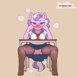 Size: 1500x1500 | Tagged: explicit, artist:cold-blooded-twilight, diamond tiara, anthro, blushing, bottomless, clitoris, clothes, desk, earth pony, female, g4, genitals, imported from twibooru, leaking, lolicon, looking at you, no panties, no underwear, nudity, panting, partial nudity, school uniform, skirt, socks, solo, solo female, spread legs, spreading, stockings, thigh highs, underage, uniform, upskirt, vaginal secretions, vaginal secretions dripping, vulva