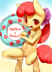 Size: 1171x1600 | Tagged: explicit, artist:iizuna, apple bloom, anthro, arm hooves, breasts, delicious flat chest, earth pony, female, filly, flattle bloom, floaty, foal, foalcon, g4, imported from derpibooru, nudity, semi-anthro, solo, solo female, vulva