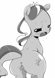 Size: 859x1214 | Tagged: explicit, artist:moka, diamond tiara, anus, female, foalcon, g4, grayscale, imported from derpibooru, monochrome, nudity, solo, solo female, vagina