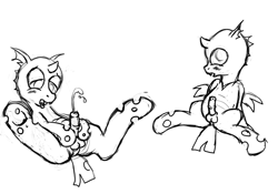 Size: 1200x842 | Tagged: explicit, artist:jepso, changeling, cum, foalcon, gay, imported from derpibooru, male, masturbation, monochrome, nudity, nymph, penis, reasonably sized genitals, sketch