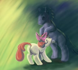 Size: 602x543 | Tagged: explicit, artist:chelicerae, apple bloom, bipedal, blowjob, butt, dock, earth pony, female, floppy ears, foalcon, g4, hidden eyes, imported from derpibooru, leaning, male, nudity, oral, penis, plot, pony, straight