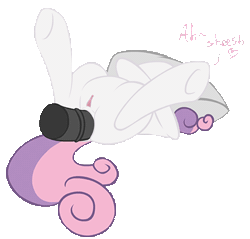 Size: 428x410 | Tagged: explicit, artist:mostazathy, sweetie belle, anal, animated, disembodied penis, female, foalcon, g4, gif, heart, hug, imported from derpibooru, male, nudity, offscreen character, on back, penis, pillow, sex, solo focus, spread legs, straight, underhoof, vagina