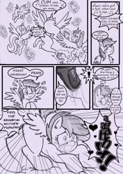 Size: 1240x1748 | Tagged: explicit, artist:anibaruthecat, princess celestia, princess luna, rainbow dash, scootaloo, twilight sparkle, comic:cuddle clouds, alicorn, children of the night, comic, female, filly, foal, foalcon, futa, futa on female, futa on filly, futa rainbow dash, g4, glowing, glowing horn, grayscale, horn, imported from derpibooru, intersex, monochrome, nudity, pegasus, penetration, penis, pony, sex, tight fit, tip tease, too big, vaginal, vulgar, wat, will it fit, wings