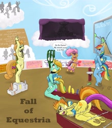 Size: 4409x5000 | Tagged: explicit, grimdark, artist:smudge proof, rainbow dash, scootaloo, absurd resolution, anal, anthro, arm behind back, armpits, barbed wire, body writing, bondage, bondage furniture, breasts, busty scootaloo, busty spitfire, carrot top, competition, dashsub, dildo, dirty hooves, fall of equestria, female, femsub, foalcon, g4, goggles, golden harvest, imported from derpibooru, knotted rope walk, lightning butt, lightning dust, lightningsub, mud, nipples, nudity, sex slave, sex toy, slave, spitfire, subfire, submissive, tentacles, vagina, vulva, wing sleeves, wonderslut