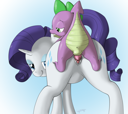 Size: 2700x2400 | Tagged: explicit, artist:shoroch, rarity, spike, age difference, anus, clitoris, dragon, female, foalcon, g4, imported from derpibooru, interspecies, male, nudity, penis, sex, ship:sparity, shipping, straight, straight shota, vagina, vaginal secretions, vulva, vulvar winking