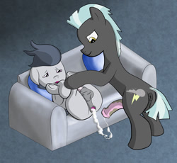 Size: 1173x1080 | Tagged: explicit, artist:clutterdrop, aftersex, age difference, anal, anal creampie, anal orgasm, anus, balls, big dom small sub, brother, brothers, butt, colt, creampie, cum, duo, duo male, floppy ears, foal, foalcon, g4, gaping, gaping anus, gay, genitals, horsecock, imported from derpibooru, incest, male, maledom, malesub, missionary position, nudity, on back, open mouth, orgasm, pegasus, penis, plot, ponut, pony, rumble, sex, ship:rumblelane, sibling incest, siblings, simultaneous orgasm, smiling, stallion, stallion on colt, submissive, table lotus position, thunderlane, tongue out, underhoof, wingless