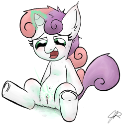 Size: 501x508 | Tagged: explicit, artist:jr, sweetie belle, belly button, clitoral stimulation, clitoris, female, filly, foal, foalcon, g4, genitals, imported from derpibooru, magical stimulation, masturbation, nudity, pony, solo, solo female, source needed, sweat, unicorn, vagina, vulva