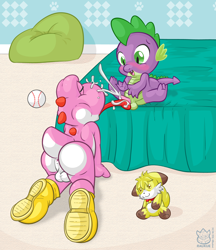 Size: 1303x1511 | Tagged: explicit, artist:raukue, spike, age difference, anus, balls, blushing, crossover, cum, cumming, dragon, facial, foalcon, furry, g4, gay, imported from derpibooru, licking, licking cock, male, nudity, oral, penis, sex, super mario, tongue out, wingless spike, yoshi