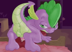 Size: 928x672 | Tagged: explicit, artist:fuf, spike, anus, balls, blushing, dragon, foalcon, g4, imported from derpibooru, male, nudity, penis, seductive, solo, solo male