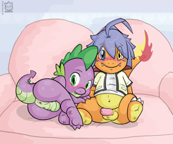 Size: 1800x1500 | Tagged: explicit, artist:raukue, spike, charmander, cub porn, foalcon, g4, imported from derpibooru, nudity, penis, pokémon