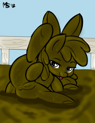 Size: 618x800 | Tagged: explicit, artist:megasweet, apple bloom, anus, butt, dirty, edit, farm, female, filly, filthy, fixed, foal, foalcon, g4, imported from derpibooru, messy, mud, mud bath, muddy, nudity, plot, solo, solo female, vagina