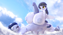Size: 3840x2160 | Tagged: explicit, artist:snuddy, oc, oc:caring hearts, 3d, anthro, balls, banned from derpibooru, big breasts, boobjob, breasts, cloud, female, full body, hips, horsecock, huge breasts, imported from twibooru, male, missing cutie mark, mother, mother and child, mother and son, nudity, pegasus, penis, plantigrade anthro, platform heels, platform sandals, rumble, sandals, shotacon, size difference, sky, smiling, smug, son, source filmmaker, underage, vagina, vulva, wide hips, young