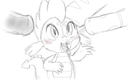 Size: 920x580 | Tagged: explicit, artist:buttercupsaiyan, spike, blushing, cum, cumming, dragon, facial, foalcon, g4, gay, imported from derpibooru, male, monochrome, nudity, oral, penis, tongue out