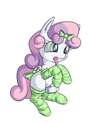 Size: 1136x1424 | Tagged: explicit, sweetie belle, bipedal, clothes, cute, foalcon, futa, futa sweetie belle, g4, genitals, imported from derpibooru, intersex, legwear, nudity, penis, pony, socks, solo, solo futa, stockings, striped socks, thigh highs, tongue out, unicorn