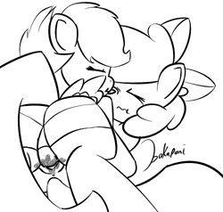 Size: 500x476 | Tagged: explicit, artist:bakaponi, apple bloom, scootaloo, anus, foalcon, futa, futa on female, futa scootaloo, g4, imported from derpibooru, intersex, monochrome, nudity, penis, sex, vagina, vaginal secretions