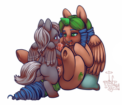Size: 800x687 | Tagged: explicit, artist:infinityplus1, oc, oc:emerald spring, oc:silverwind, blushing, cum, foalcon, futa, futa oc, herm, imported from derpibooru, intersex, nudity, oc only, oral, penetration, penis, sex, sucking, underhoof, vagina, vaginal