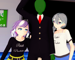 Size: 1342x1080 | Tagged: suggestive, diamond tiara, silver spoon, oc, oc:anon, 3d, artist needed, banned from derpibooru, crotch grab, domination, female, femdom, grope, human, humanized, imported from twibooru, koikatsu, lolicon, lolidom, smiling, smirk, sweat, sweating profusely, underage