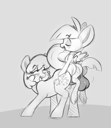 Size: 695x797 | Tagged: explicit, artist:sb, cheerilee, earth pony, featherweight, female, foalcon, g4, grayscale, imported from derpibooru, impossibly large balls, male, monochrome, nudity, pegasus, pony, sex, straight, straight shota