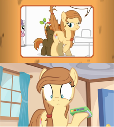 Size: 639x714 | Tagged: questionable, artist:jan, artist:tiarawhy, button mash, sweetie belle, oc, oc:cream heart, age difference, button mash's milf quest, button's adventures, canon x oc, colt, colt on mare, earth pony, earth pony oc, edit, female, foal, foalcon, g4, imported from derpibooru, incest, male, mare, meme, mother and child, mother and son, pony, reverse foalcon, ship:buttoncest, softcore, straight, straight shota, surprised, wide eyes