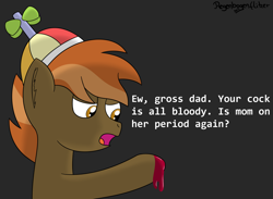 Size: 1869x1371 | Tagged: questionable, artist:regxy, button mash, bisexual, blood, colt, earth pony, foal, foalcon, g4, implied buttoncest, implied gay, implied incest, imported from derpibooru, male, menstruation, pony, ship:buttoncest, solo, solo male