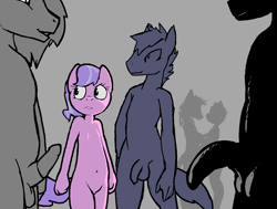 Size: 1322x1000 | Tagged: explicit, diamond tiara, oc, anonymous artist, anthro, banned from derpibooru, earth pony, erection, female, imported from twibooru, lolicon, male, nudity, penis, shotacon, straight, underage