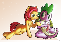 Size: 800x550 | Tagged: explicit, artist:tg-0, babs seed, spike, anthro, anus, arm hooves, breasts, chestbreasts, dragon, eyes on the prize, female, foalcon, freckles, g4, imported from derpibooru, nipples, nudity, older babs seed, penis, semi-anthro, ship:babspike, vulva