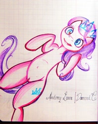 Size: 1200x1516 | Tagged: explicit, artist:darkdoomer, diamond tiara, ballpoint pen, belly button, crotchboobs, cute, delicious flat crotch, derpibooru exclusive, female, foalcon, g4, imported from derpibooru, nipples, nudity, sketch, smiling, solo, solo female, teats, tiara, traditional art, vulva