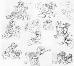 Size: 1056x941 | Tagged: explicit, artist:puputi, apple bloom, fluttershy, twilight sparkle, oc, ballgag, big macintosh, blowjob, bondage, cum, dildo, foalcon, futa, futa fluttershy, g4, gag, human, human on pony action, human penis, imported from derpibooru, intersex, monochrome, nudity, oral, penis, pony, riding crop, sex, sex toy, sketch dump