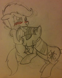 Size: 810x1023 | Tagged: explicit, artist:funkyfreshraymo, scootaloo, twilight sparkle, blushing, cunnilingus, female, foalcon, g4, imported from derpibooru, lesbian, mare on filly, nudity, tongue out, twilight is a foal fiddler, vagina