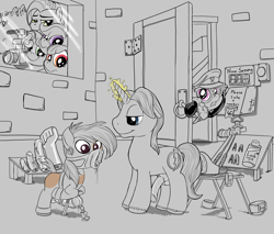 Size: 2500x2131 | Tagged: explicit, artist:smudge proof, apple bloom, babs seed, scootaloo, sweetie belle, oc, oc:thunder ring, bdsm, black and white, bondage, cutie mark crusaders, dildo, foalcon, g4, gag, gay, grayscale, imported from derpibooru, male, monochrome, nudity, penis, pipsqueak, ring gag, sex toy, sounding, twist