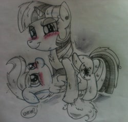 Size: 945x899 | Tagged: explicit, artist:funkyfreshraymo, scootaloo, twilight sparkle, alicorn, blushing, blushing profusely, dialogue, female, filly, filly on mare, foal, foalcon, g4, imported from derpibooru, lesbian, mare, mare on filly, pony, sex, sweat, sweating profusely, twilight is a foal fiddler