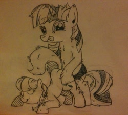 Size: 857x768 | Tagged: explicit, artist:funkyfreshraymo, silver spoon, twilight sparkle, butt, female, foalcon, g4, imported from derpibooru, lesbian, mare on filly, plot, sex toy, sketch, strapon, twilight is a foal fiddler