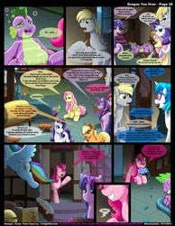 Size: 1165x1500 | Tagged: explicit, artist:kitsuneyoukai, applejack, fluttershy, pinkie pie, rainbow dash, rarity, spike, twilight sparkle, comic:dragon you over, age difference, comic, dragon, earth pony, female, foalcon, g4, horn, imported from derpibooru, male, mane seven, mane six, pegasus, pony, ship:pinkiespike, shipping, sitting, sleeping, straight, unicorn, wingless spike