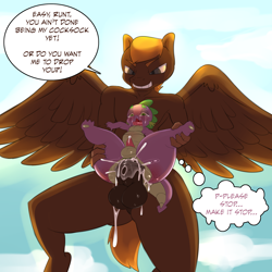 Size: 2000x2000 | Tagged: explicit, grimdark, artist:saurian, spike, oc, oc:rapid gust, anal, anal creampie, anthro, balls, banned from derpibooru, creampie, cum, flying, gay, imported from twibooru, male, nudity, pain, painal, penetration, penis, rape, sex, shotacon, size difference, spread legs, spread wings, spreading, underage, wings