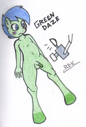 Size: 409x600 | Tagged: explicit, artist:rdk, anthro, banned from derpibooru, camera, colt, green daze, imported from twibooru, male, nudity, ponyville confidential, shotacon, solo, solo male, traditional art, underage