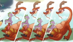 Size: 836x485 | Tagged: explicit, artist:argonvile, spike, ahegao, anal, anal creampie, anal orgasm, anus, balls, comic, creampie, crossover, cum, cum while penetrated, cumming, dragon, foalcon, g4, gay, hands free, imported from derpibooru, male, multiple anal orgasms, multiple orgasms, nudity, orgasm, orgasm cumshot, penis, simultaneous orgasm, size difference, the legend of zelda, the legend of zelda: the wind waker, valoo, wingless spike