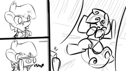 Size: 1280x720 | Tagged: explicit, artist:bakaponi, sweetie belle, bedroom eyes, camera, camera flashes, camera shot, click, clothes, colt, comic, cute, cute porn, drool, drool string, eyes closed, featherweight, female, filly, foal, foalcon, g4, genitals, imported from derpibooru, male, monochrome, my little pony: friendship is magic, nudity, panties, panties aside, partial nudity, pegasus, pony, ponyville confidential, presenting, season 2, ship:featherbelle, tail aside, underwear, unicorn, vulva
