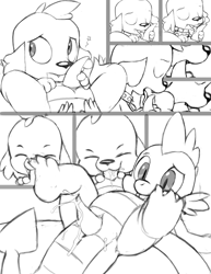 Size: 989x1280 | Tagged: explicit, artist:tricksta, spike, blowjob, canine penis, cloaca, collar, comic, cum, dog, doggy dragondox, duality, equestria girls, feet, foalcon, g4, gay, imported from derpibooru, male, monochrome, nudity, oral, penis, selfcest, ship:spikespike, sketch, spike the dog, square crossover, wip