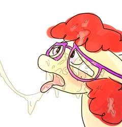 Size: 573x596 | Tagged: explicit, artist:weaver, aftersex, cum, cum on glasses, cum string, facial, female, foalcon, g4, glasses, imported from derpibooru, male, oral, rape play, sex, simple background, solo, solo female, straight, tongue out, twist, white background