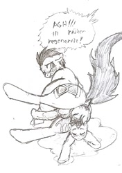 Size: 562x799 | Tagged: explicit, artist:rusticpony, anal birth, anus, balls, birth, birthing, blushing, dock, doctor whooves, foal, foalcon, g4, imported from derpibooru, male pregnancy, nudity, penis, precum, pregnant, story included, time turner