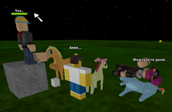 Size: 606x394 | Tagged: explicit, apple bloom, applejack, rainbow dash, breasts, female, foalcon, g4, human, human on pony action, imported from derpibooru, neckboobs, nudity, penis, pony, roblox, sex, wat, why