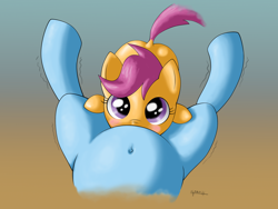 Size: 1500x1125 | Tagged: explicit, artist:shoroch, rainbow dash, scootaloo, belly, belly button, blushing, cunnilingus, cute, cute porn, dock, female, female pov, foalcon, g4, hooves, imported from derpibooru, lesbian, looking at you, mare on filly, pov, ship:scootadash, shipping, shivering, spread legs